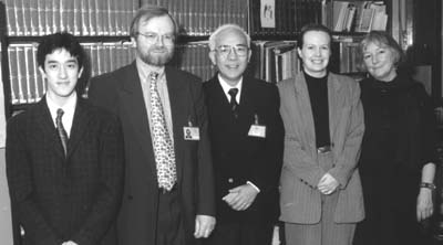 Professor James Chiang (centre) with (from l. to r.) Frances Wood, Susan Whitfield, Graham Shaw and Colin Chinnery of the British Library.