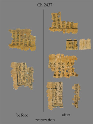Image of a fragment before and after restoration